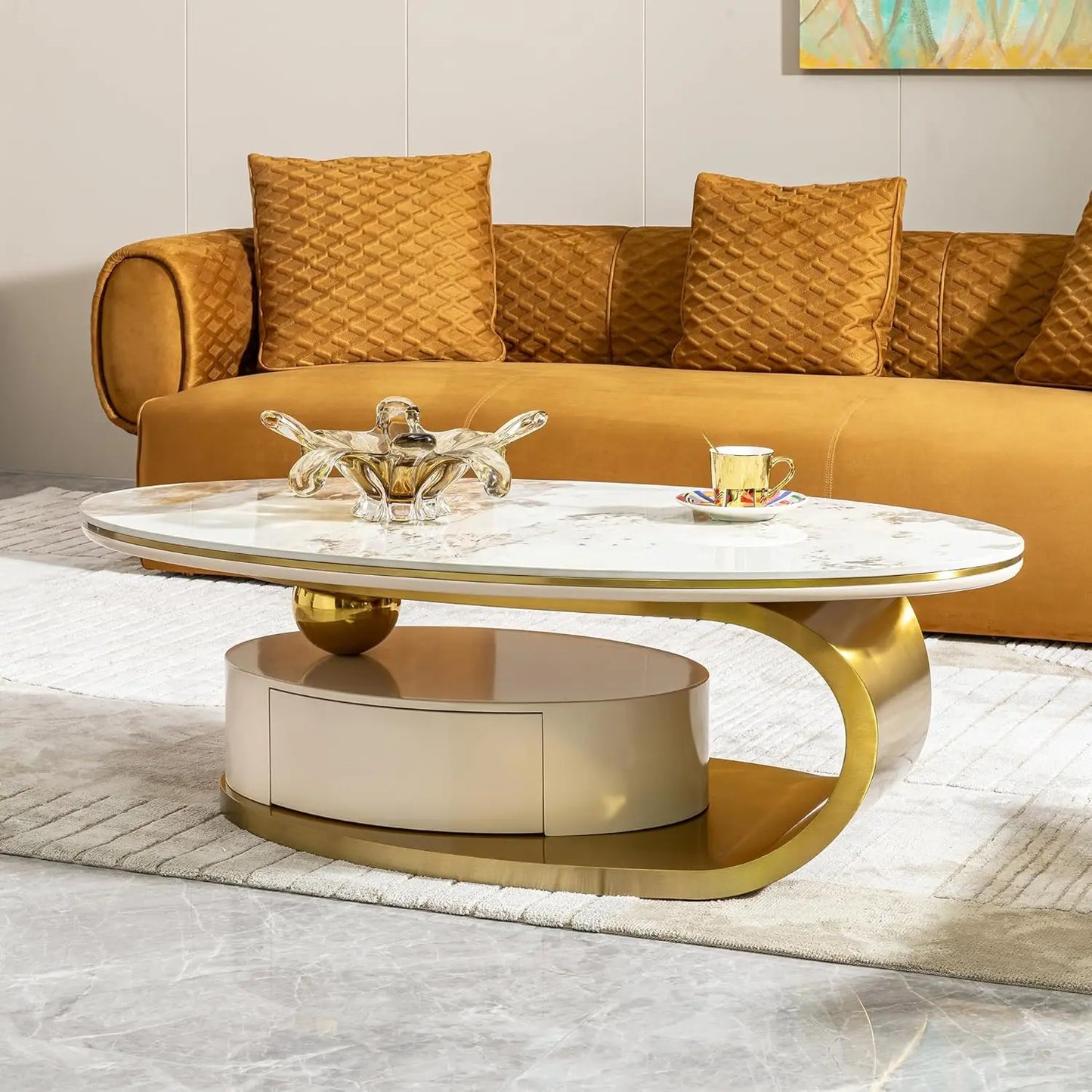 Modern Coffee Table With Stainless Steel Pedestal Luxury