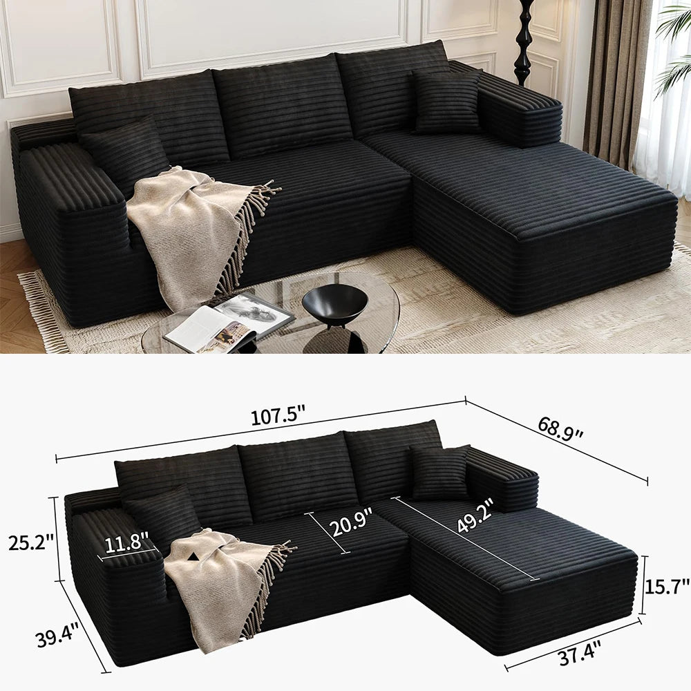 YQXH Cloud Style Sectional Sofa With Velvet Memory Foam Cushions