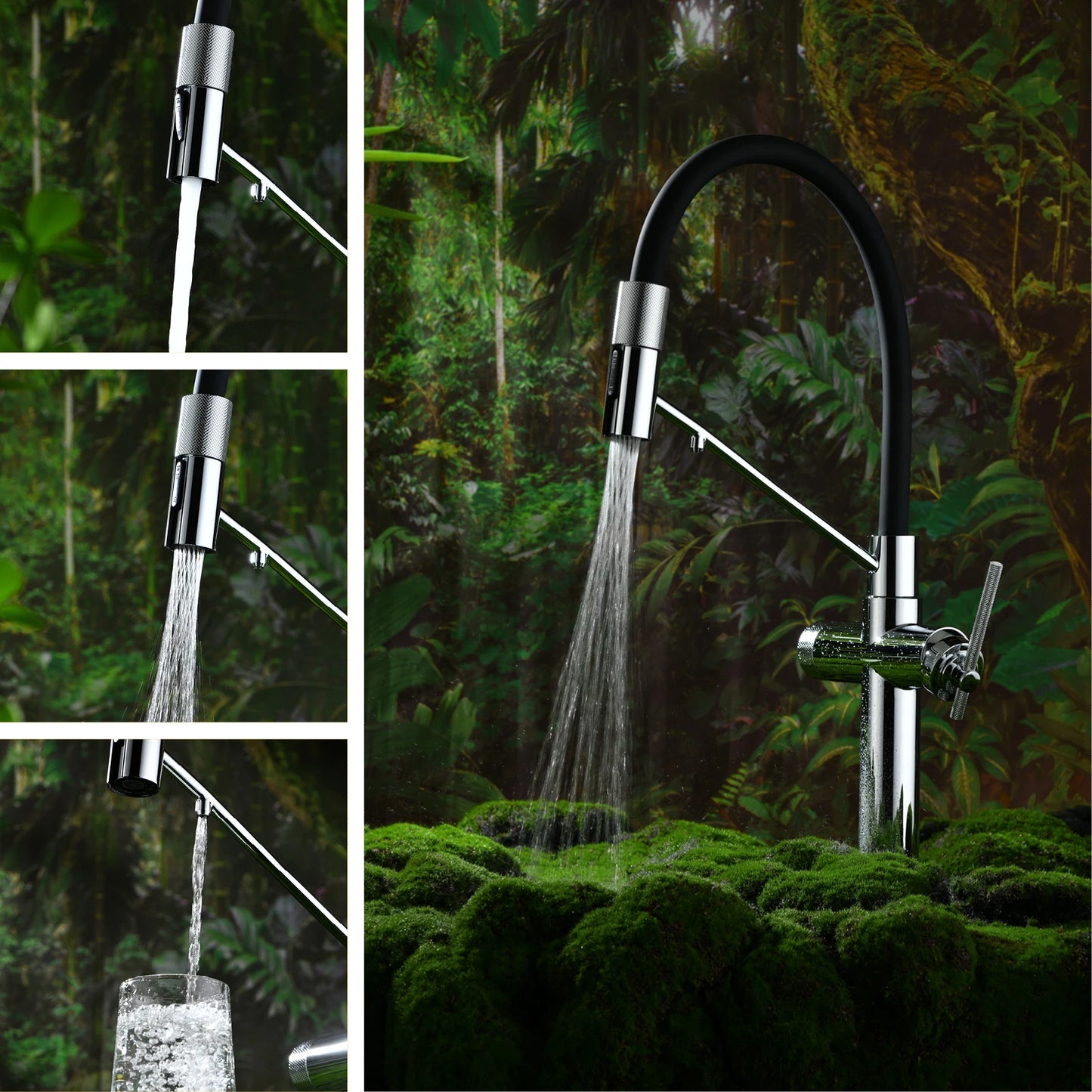 Aitana Pull Out Kitchen Faucet Three Function Hot Cold Water