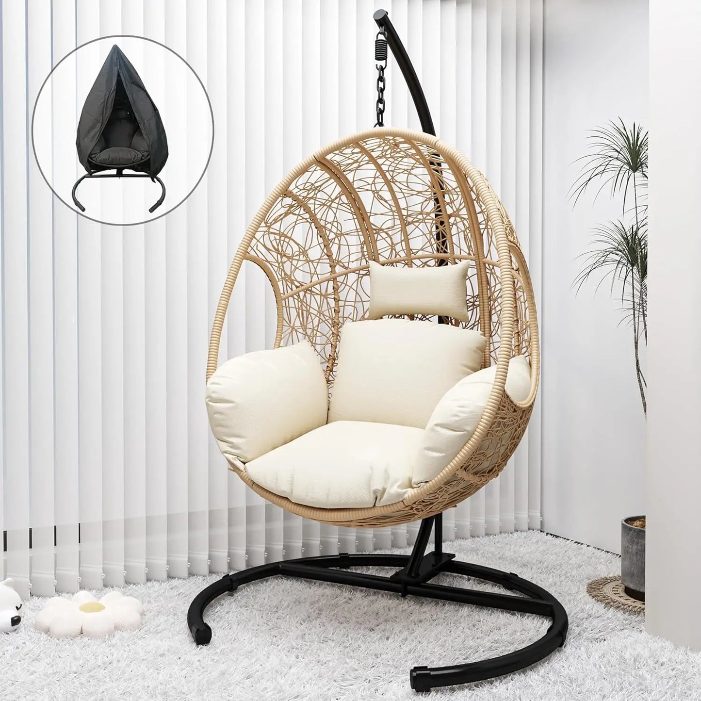 Hanging Egg Swing Chair With Stand All Weather Wicker 400lb