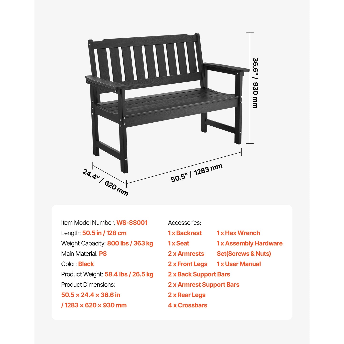 SucceBuy Outdoor Wood Metal Garden Bench 480 Lb Capacity