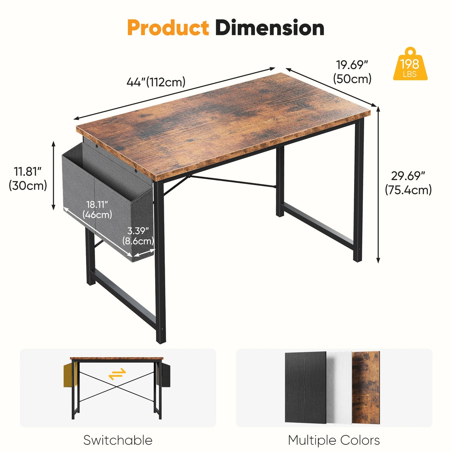 JHK Adjustable Computer Desk Wood Tabletop Storage Bag