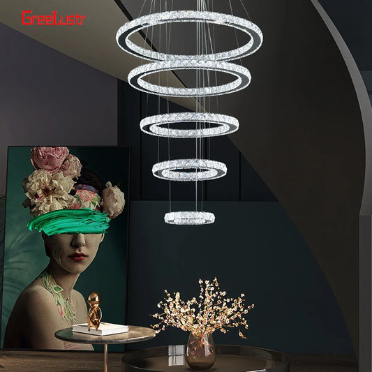 GreeLustr Modern Crystal Chrome LED Pendant Light Fixture