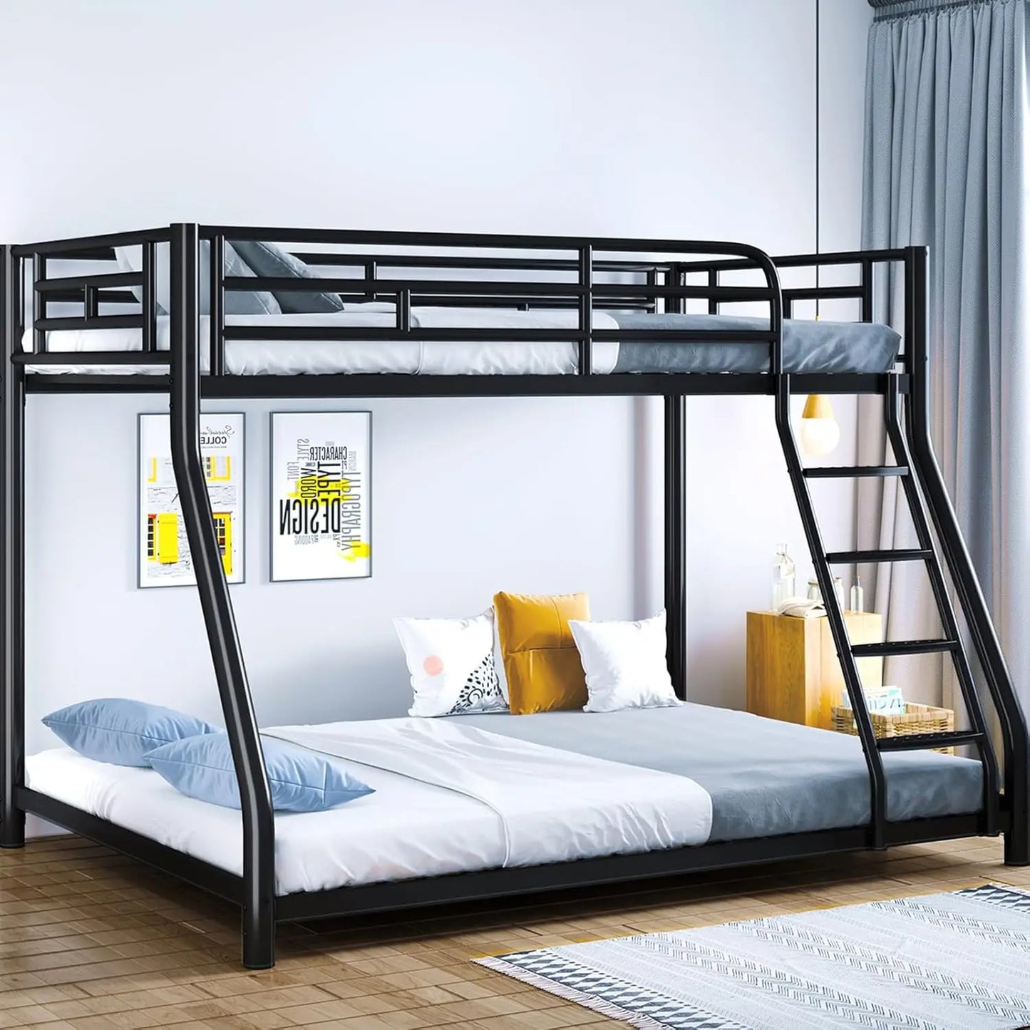 Xiaolang Metal Bunk Bed With Guardrails And Ladder Heavy Duty