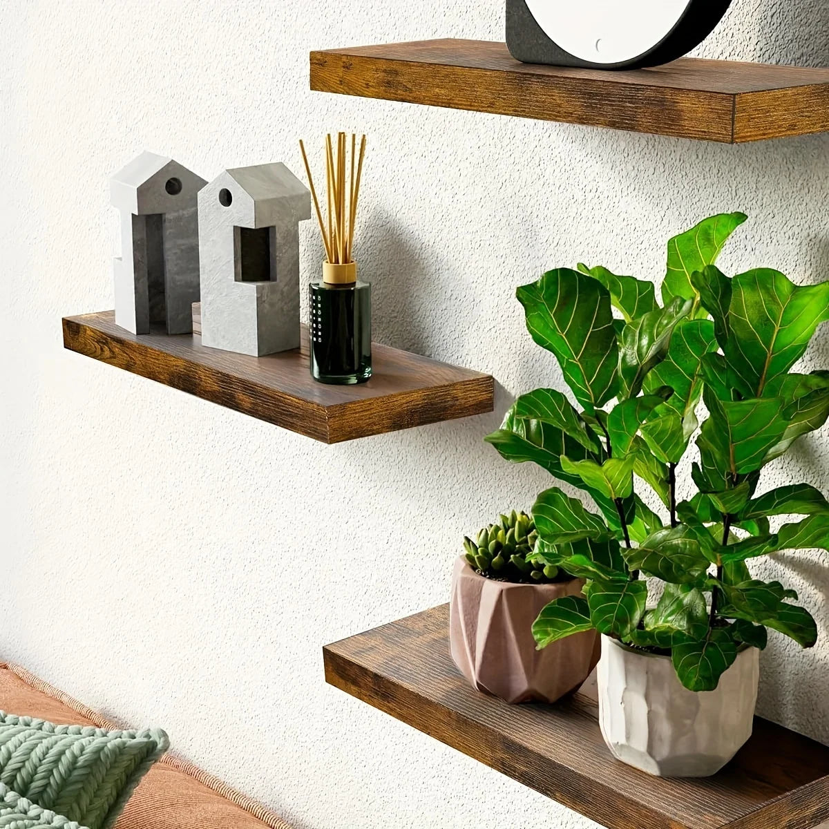 Wood Wall Mounted Shelf For Living Room Modern Minimalist Design