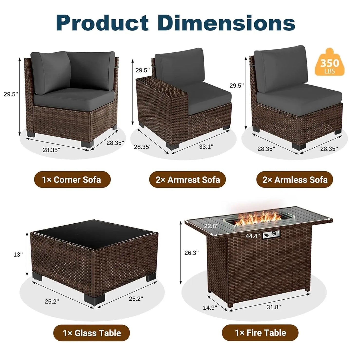 XIAOLANG 7 Piece Patio Furniture Set With Fire Pit Table Outdoor