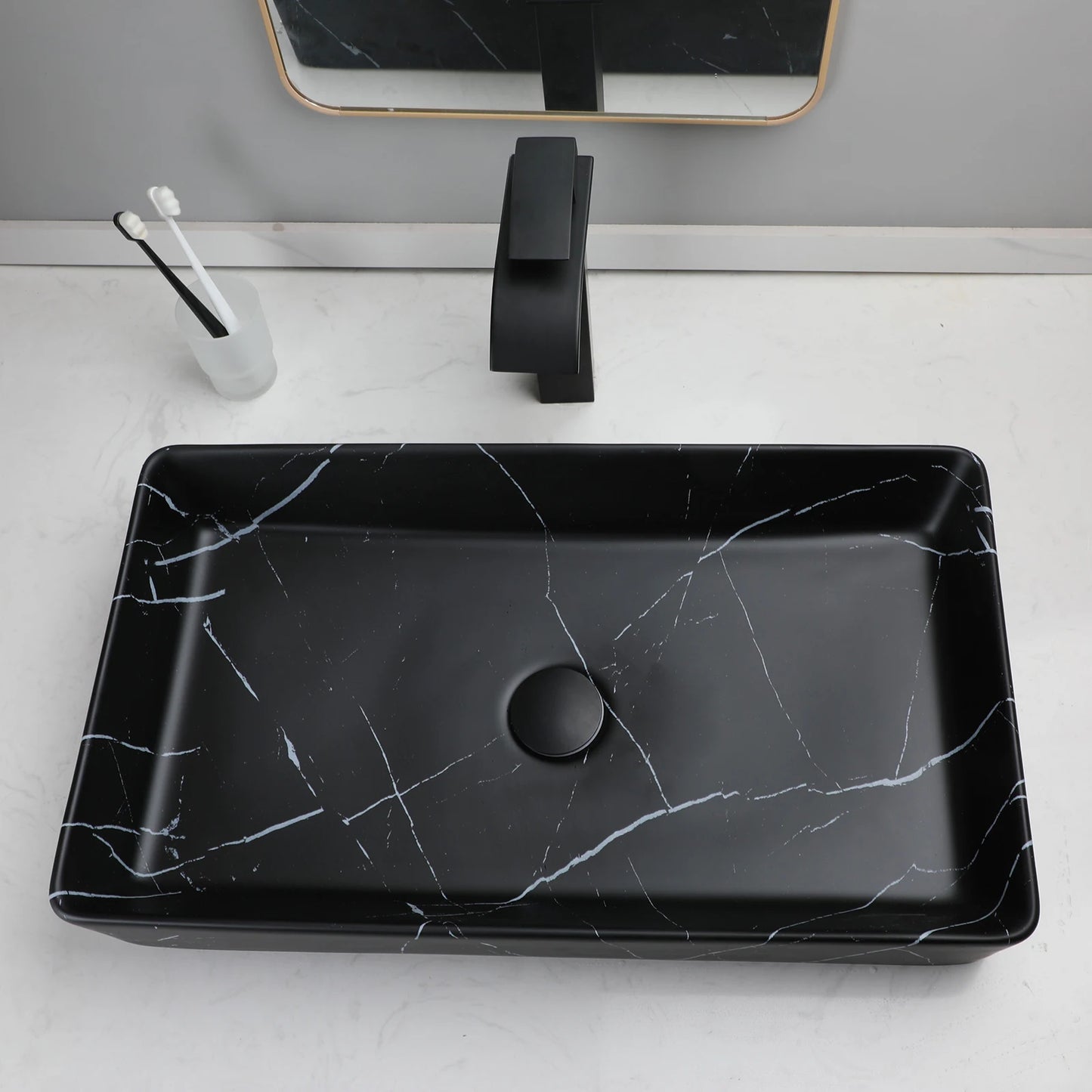 KEMAIDI Rectangular Ceramic Bathroom Vessel Sink With Faucet Set