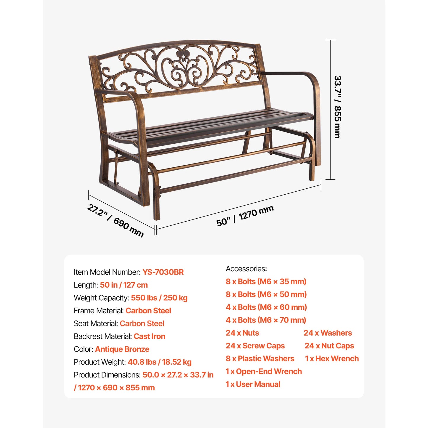 SucceBuy Outdoor Wood Metal Garden Bench 480 Lb Capacity