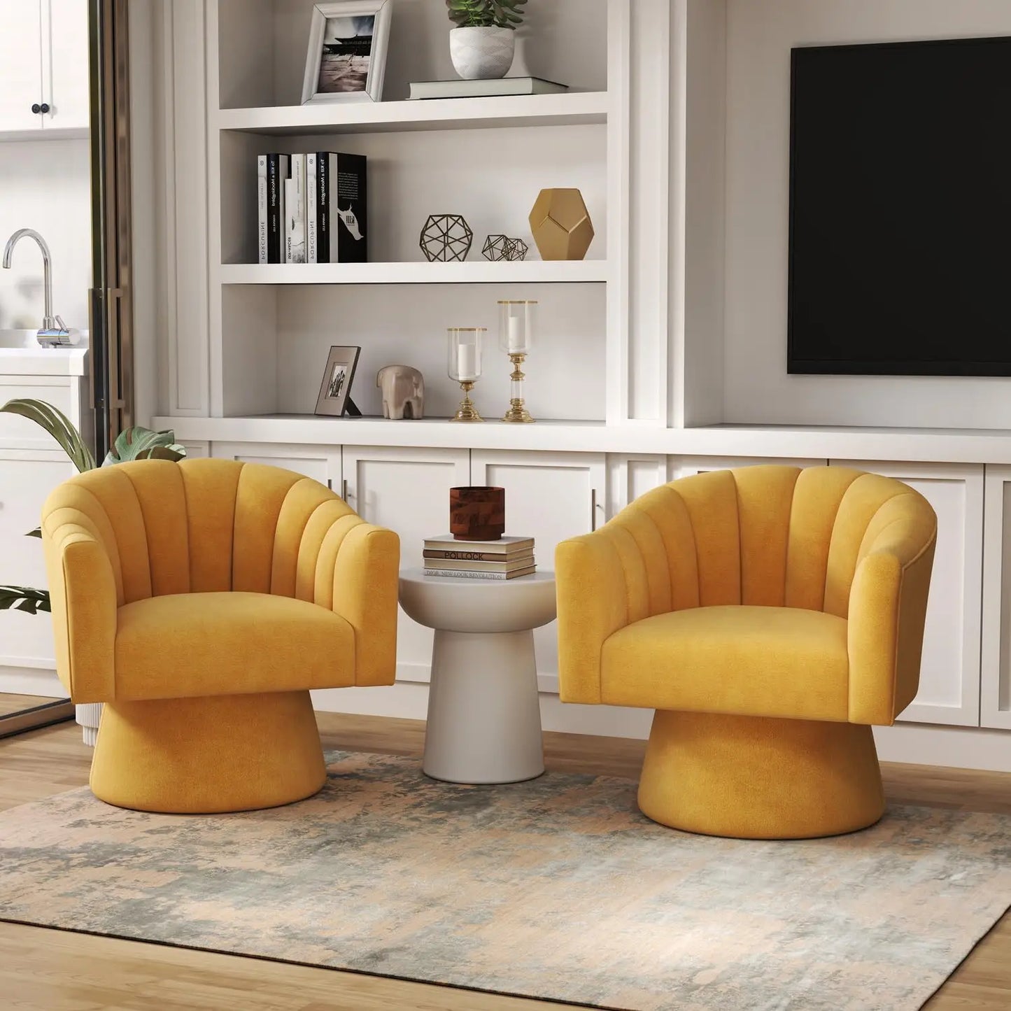 Velvet Upholstered Barrel Chair 360 Degree Swivel Set of 2