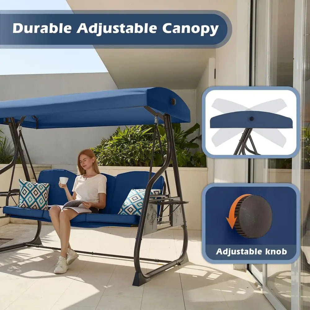 Outdoor Patio Swing With Canopy And Adjustable Backrest 800Lbs Capacity