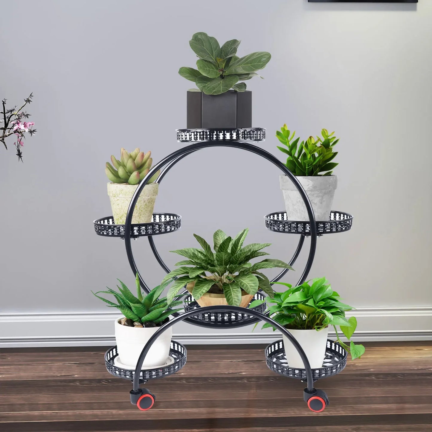 Metal Plant Stand For 6 Pots With Wheels For Outdoor