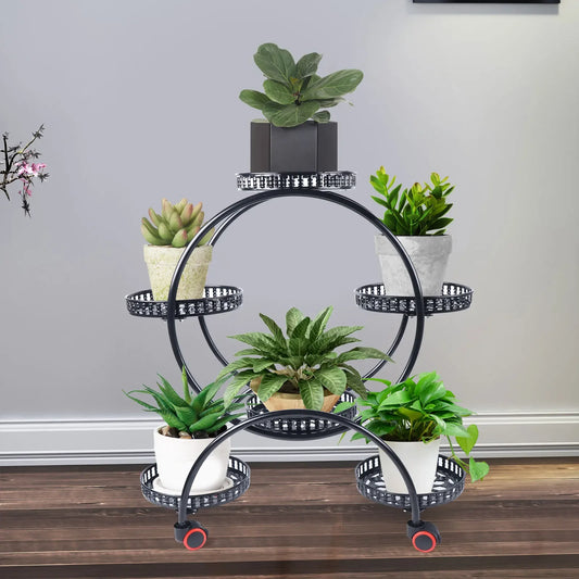 Metal Plant Stand For 6 Pots With Wheels For Outdoor