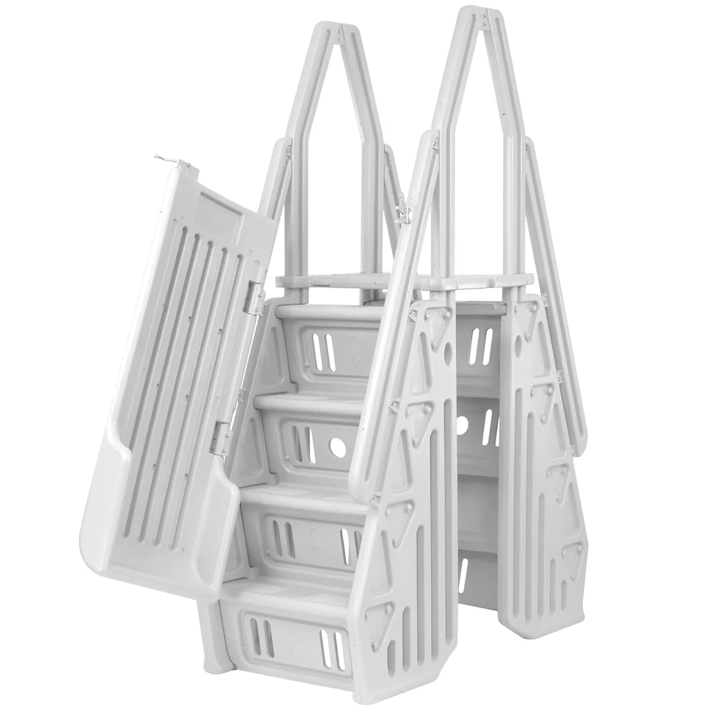 Adjustable Above Ground Pool Ladder With Gate Closure And Deck Mount Flanges