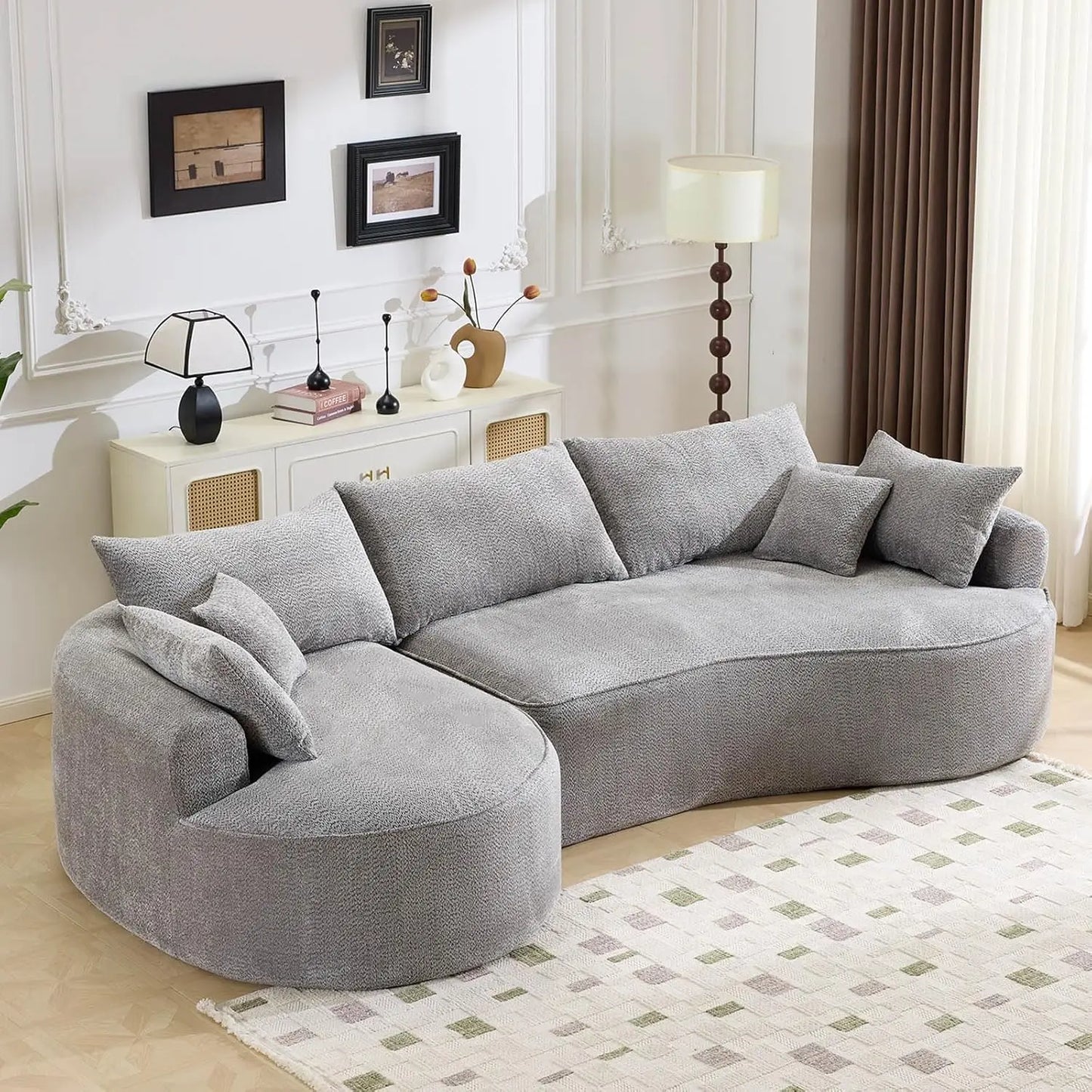 L-Shaped Boneless Sofa Sectional With Deep Seats and Pillows