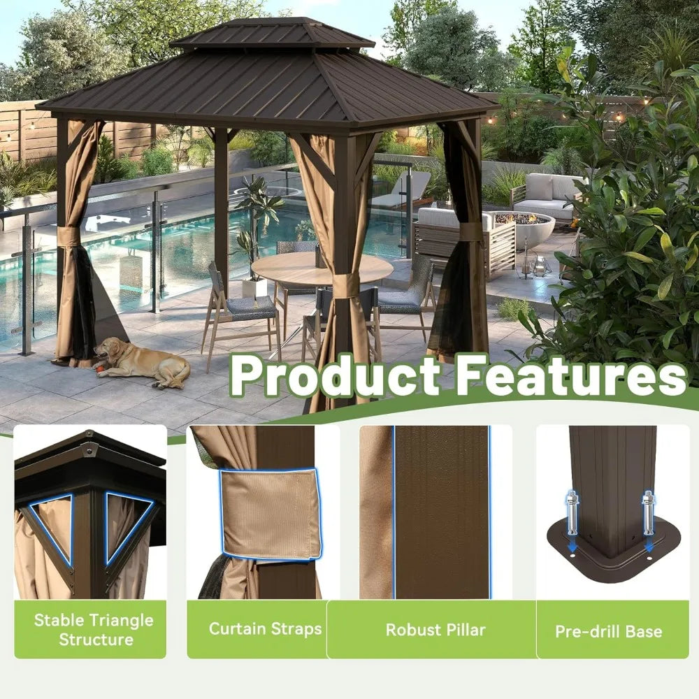 DUOFU Hardtop Metal Gazebo With Curtains And Netting