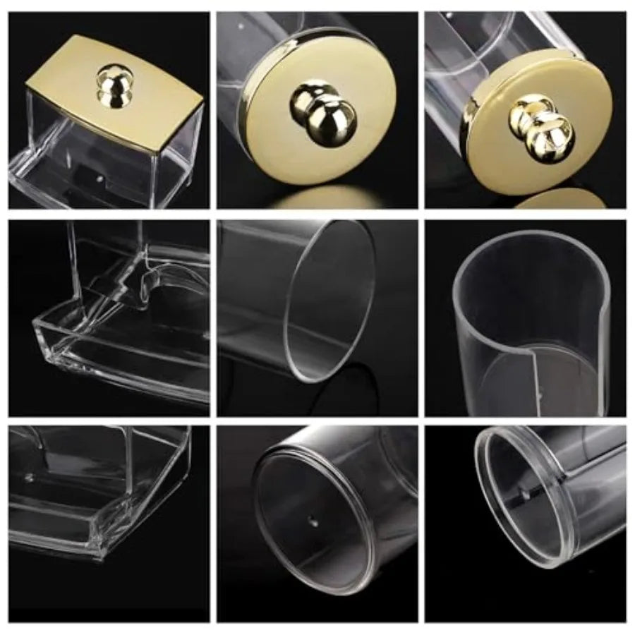 3 Pack Q Tips Dispenser Set For Bathroom Organization With Gold Lids