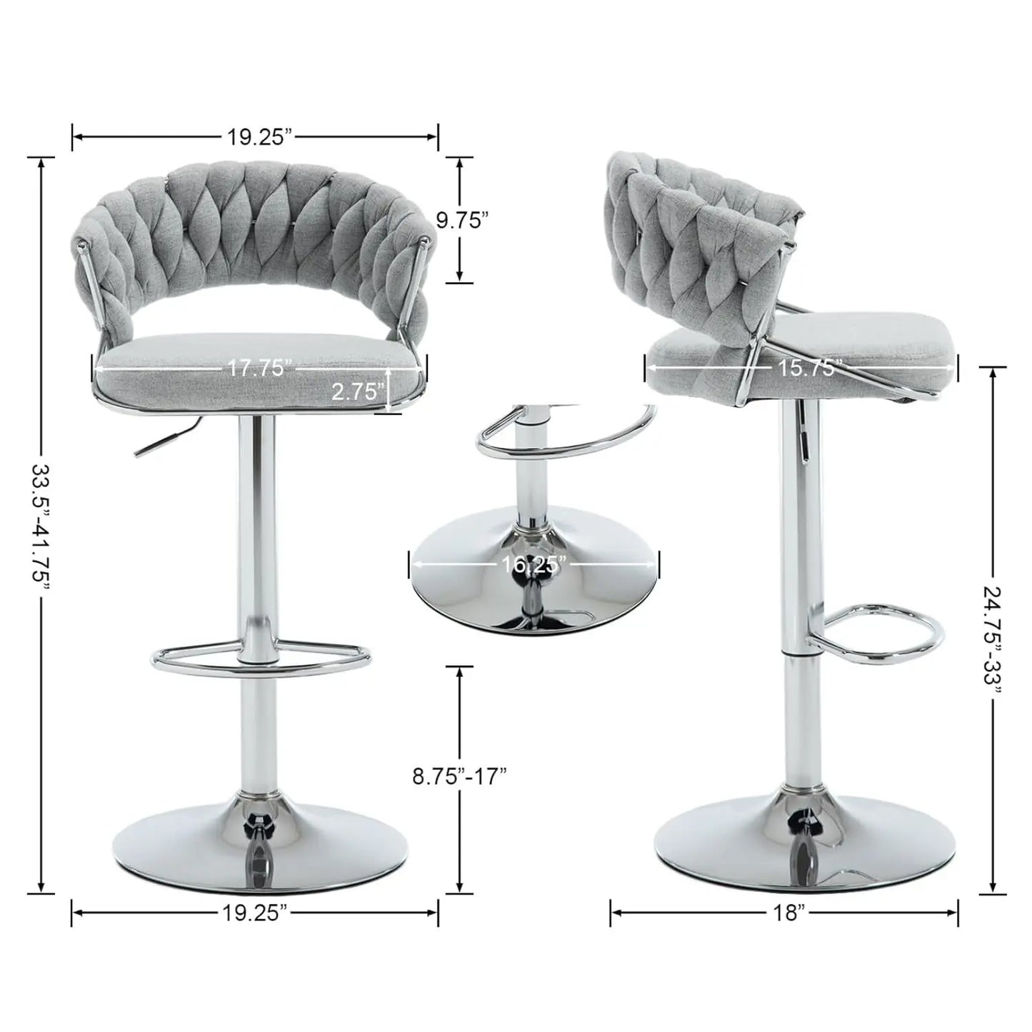 Woven Backrest Swivel Bar Stools Set Of 2 Height Adjustable
