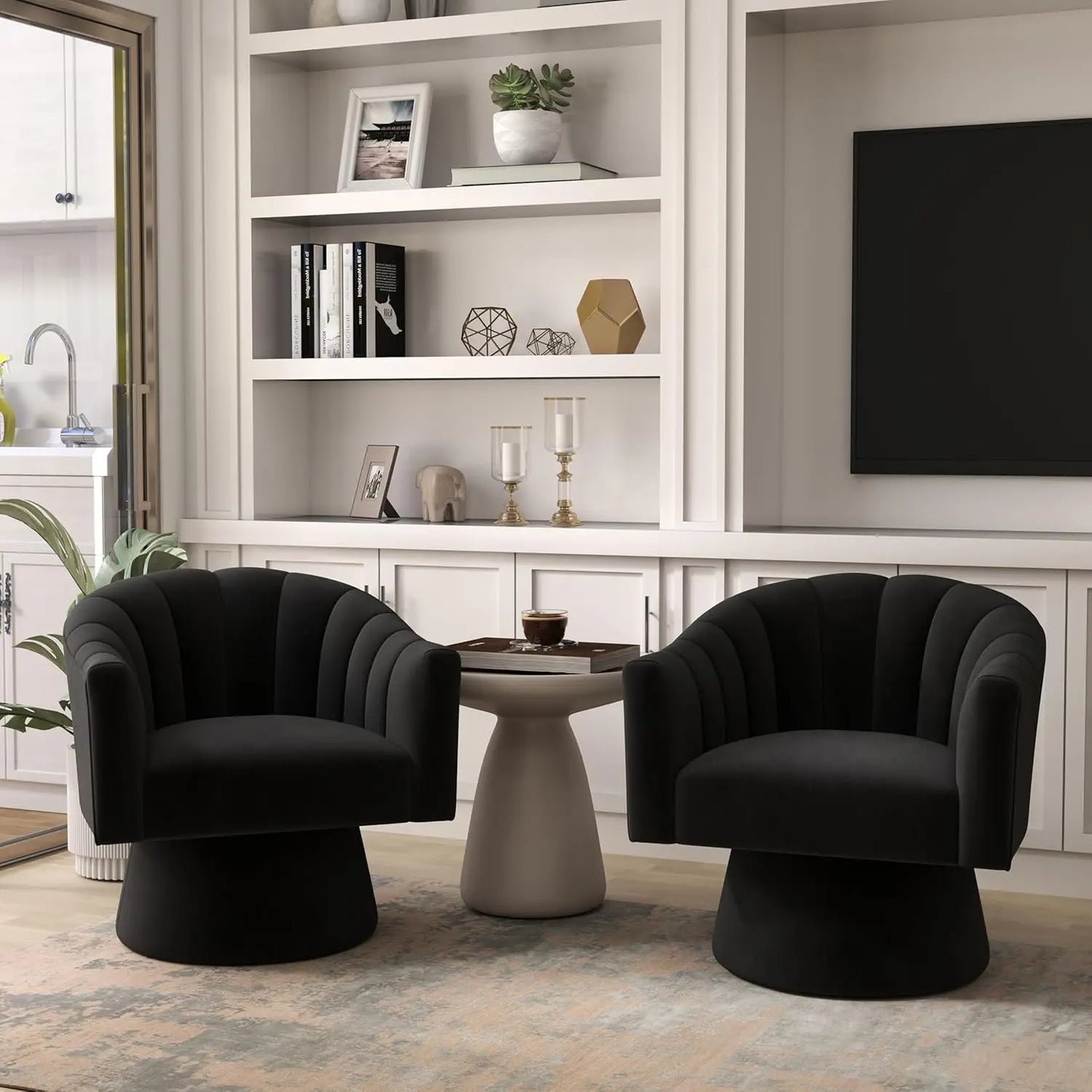 Velvet Upholstered Barrel Chair 360 Degree Swivel Set of 2