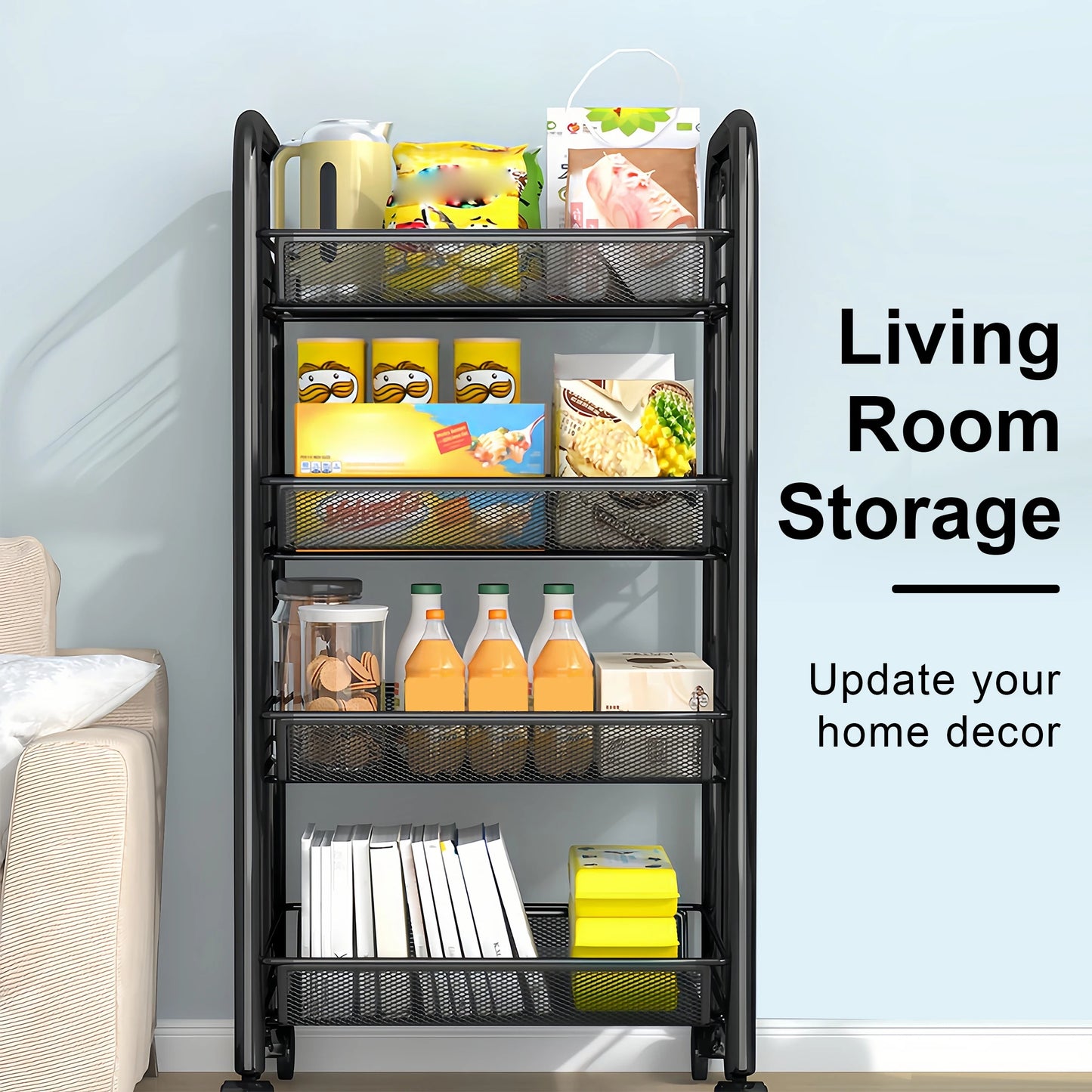 Multilayer Kitchen Storage Cart With Wheels And Stackable Shelves
