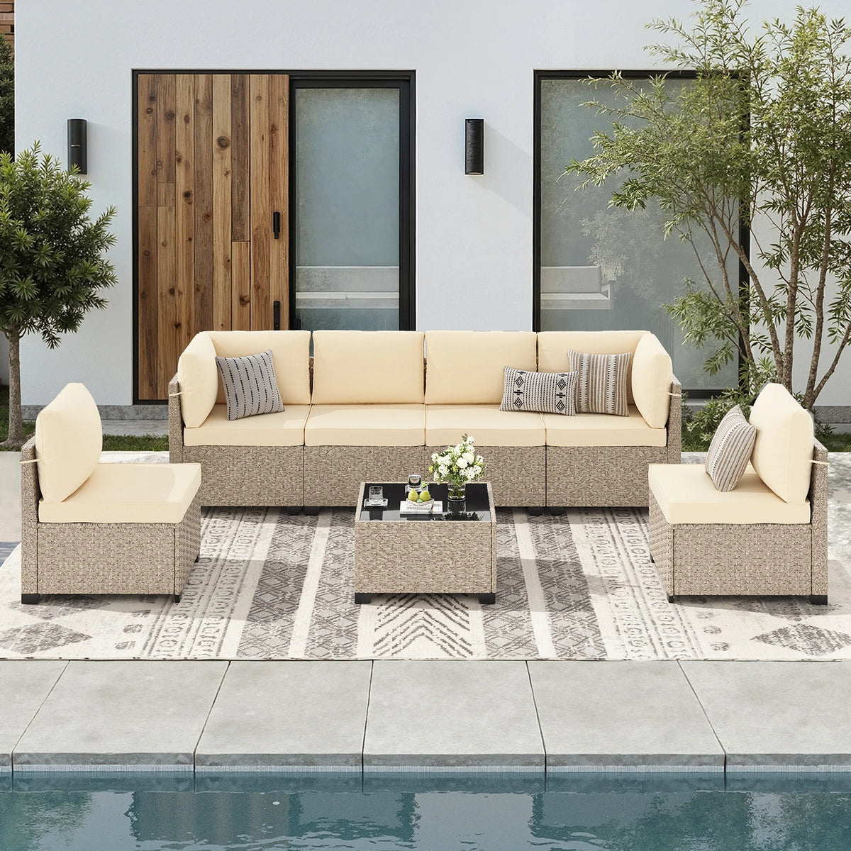 Soohow Outdoor Rattan Sectional Sofa With Tempered Glass Table