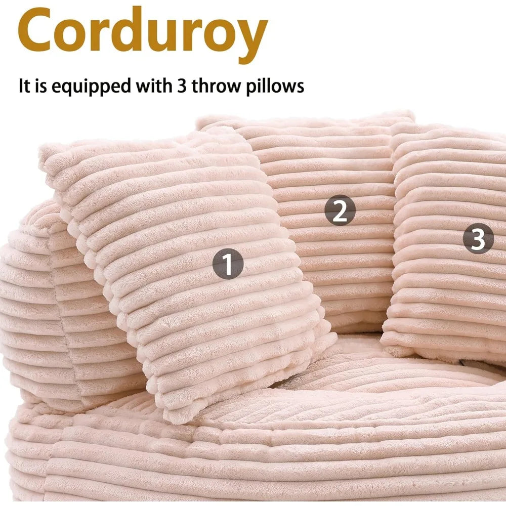 Bean Bag Chair With Armrests Corduroy Fabric 3 Pillows Living Room
