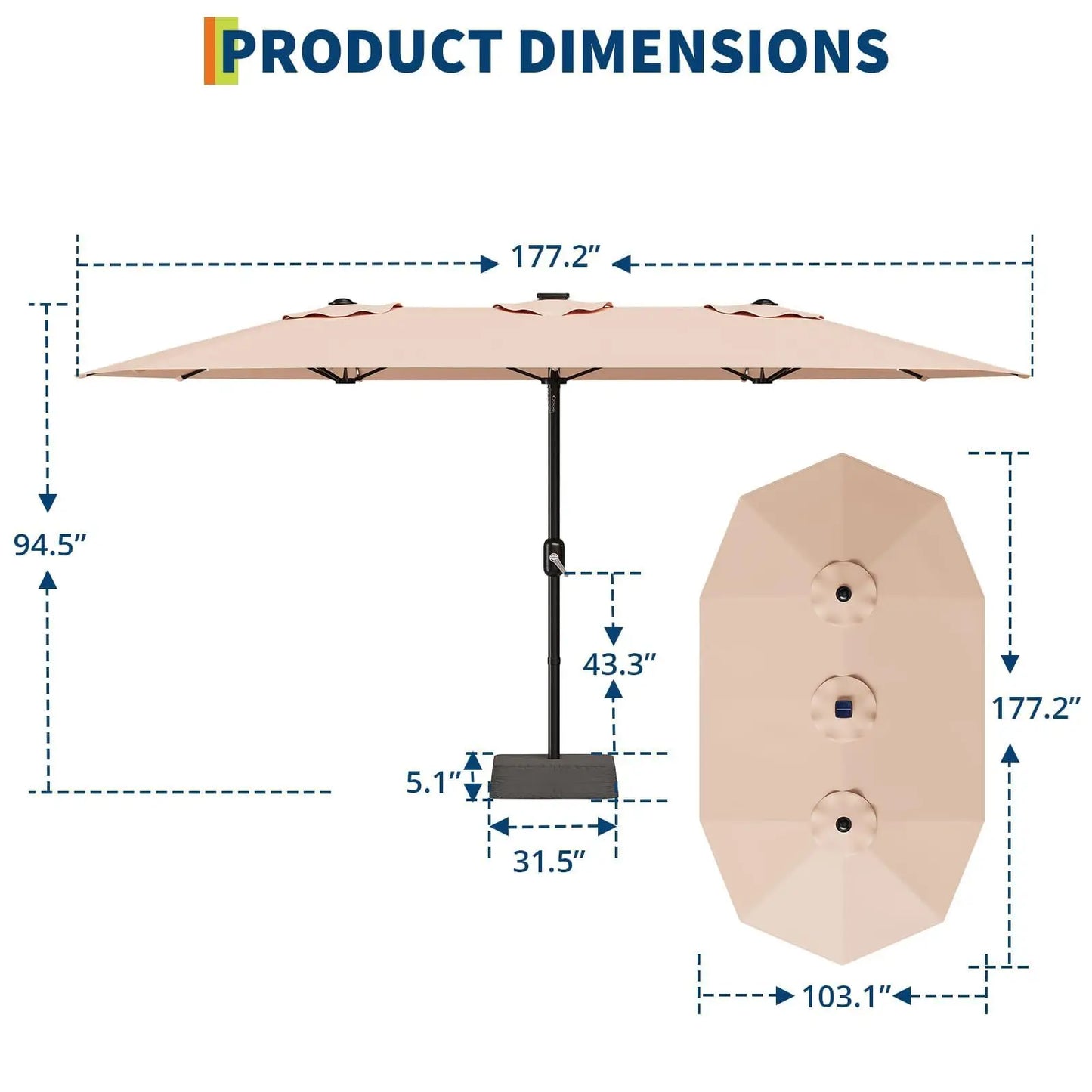 HiMISS Outdoor Patio Umbrella With Solar LED Lights And Base