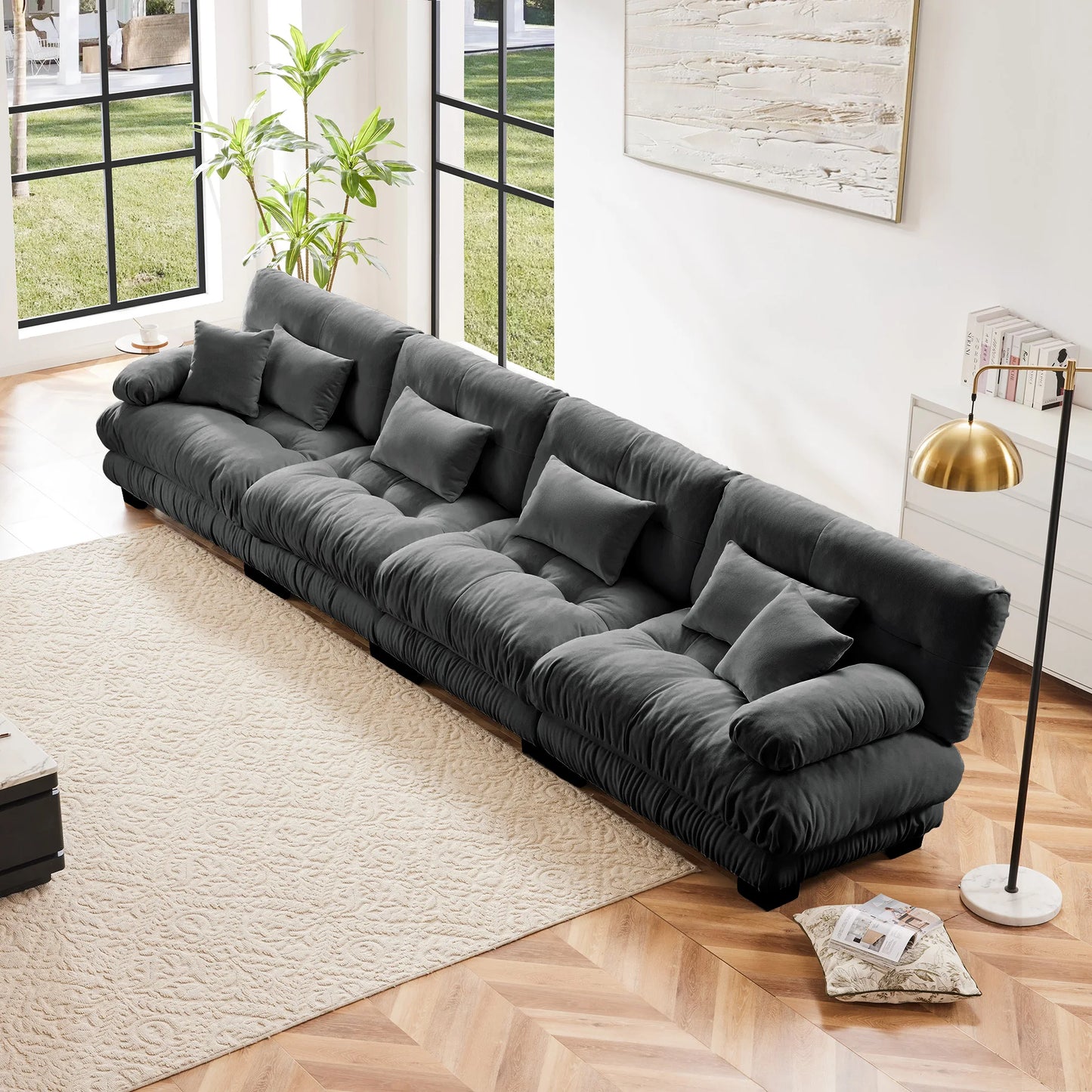 Chenille Modular Sectional Sofa Couch With Ottomans