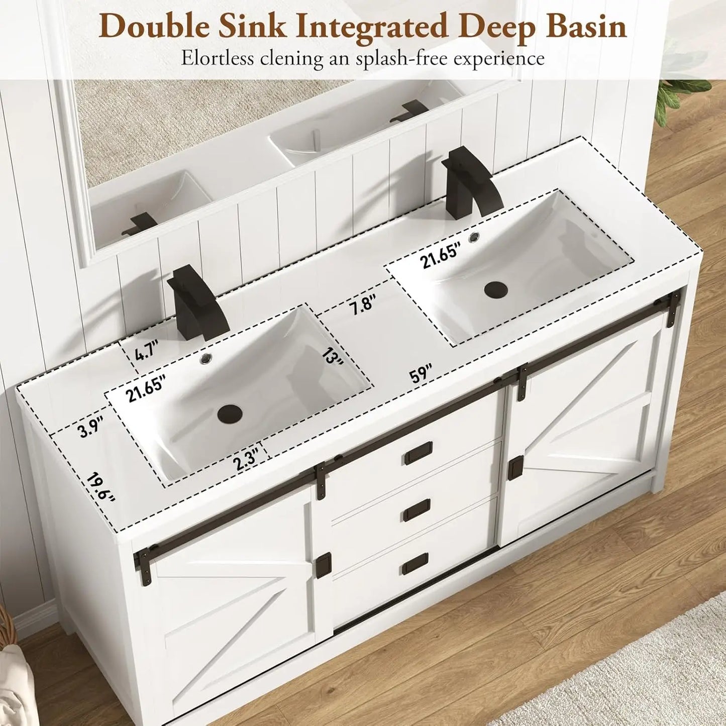 Double Farmhouse Bathroom Vanity Cabinet With Sink And Faucet