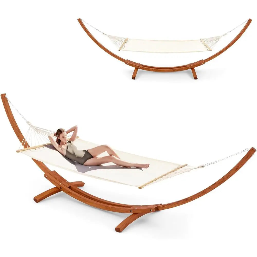 Heavy Duty Double Hammock With Wooden Stand For Outdoor Living
