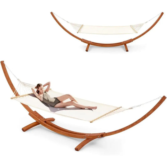 Heavy Duty Double Hammock With Wooden Stand For Outdoor Living
