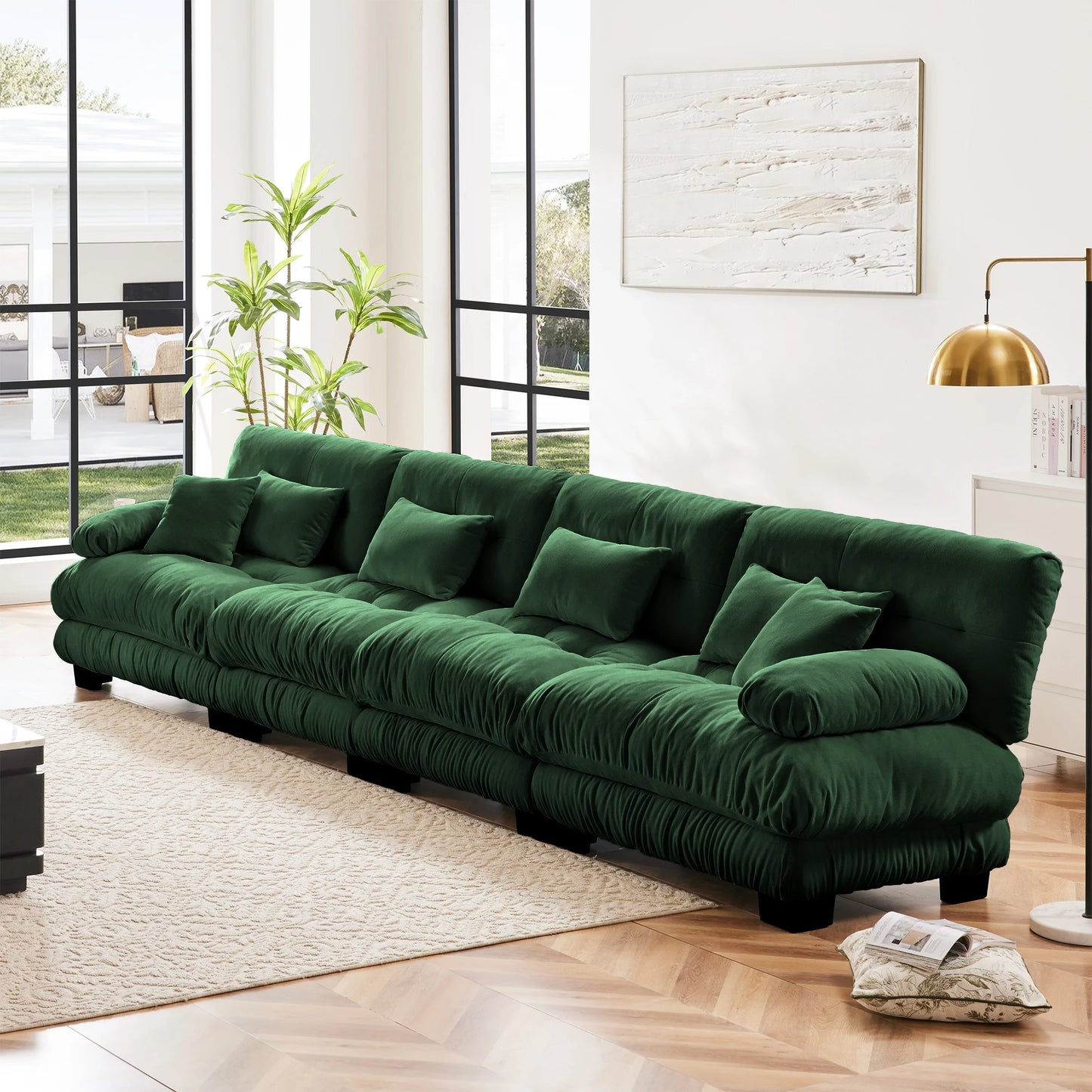Chenille Modular Sectional Sofa Couch With Ottomans