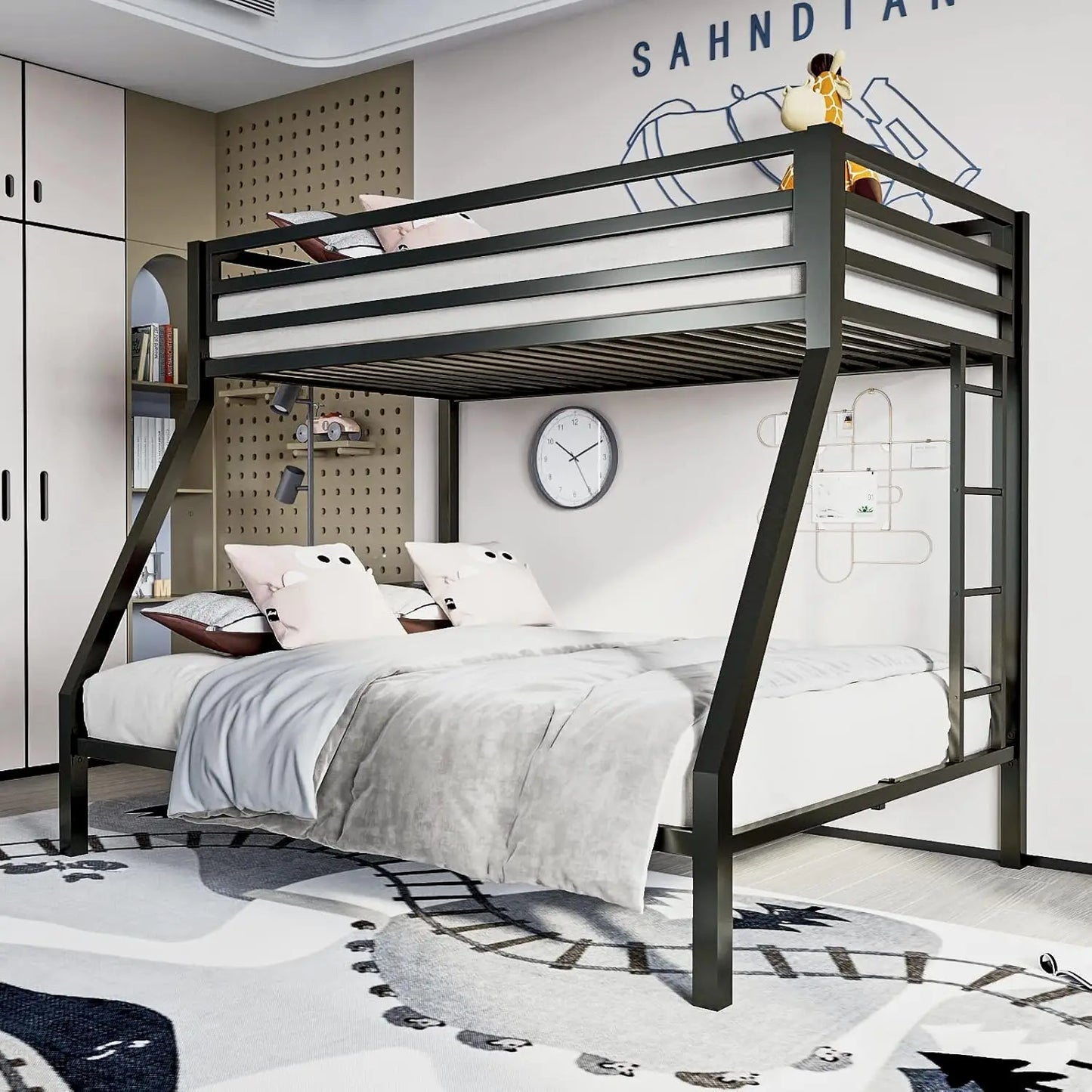 XIAOLANG Metal Loft Bunk Bed Guardrail Ladder Space Saving