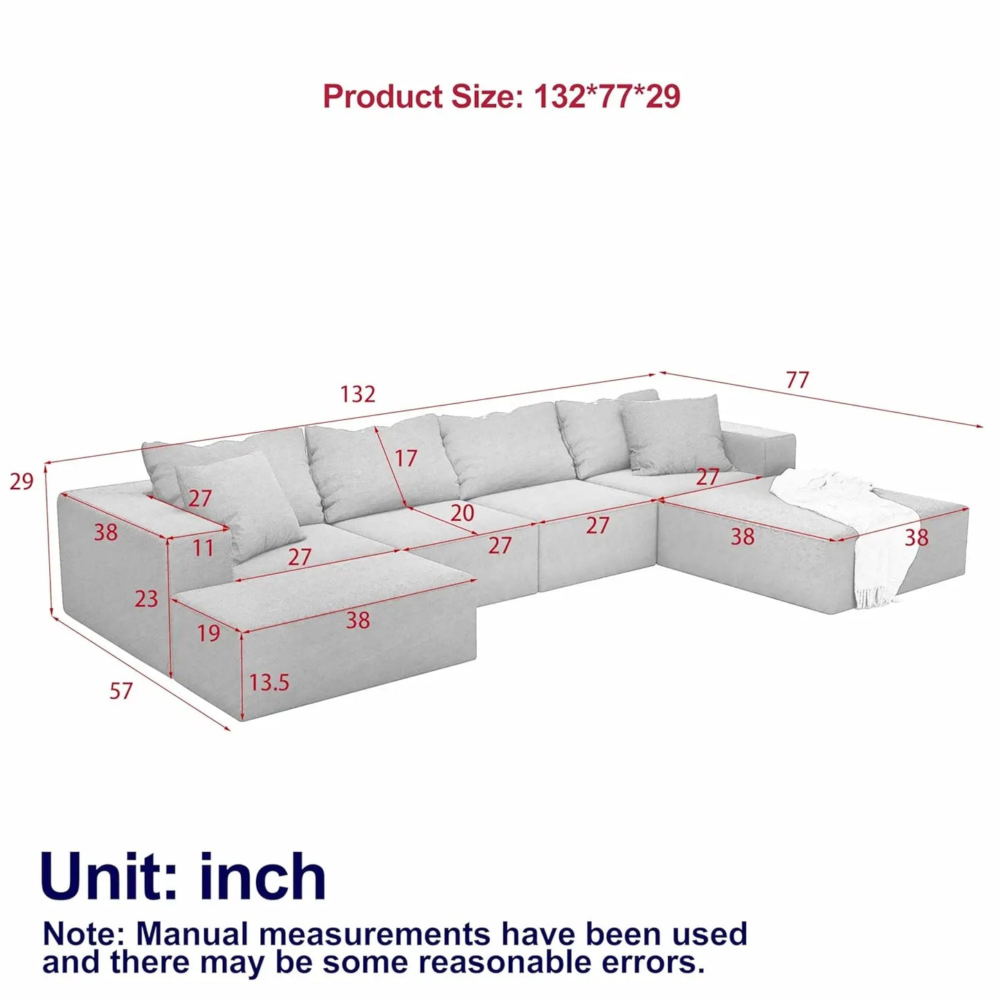 Modern Upholstered Sectional Sofa With Six Pillows Free Setup