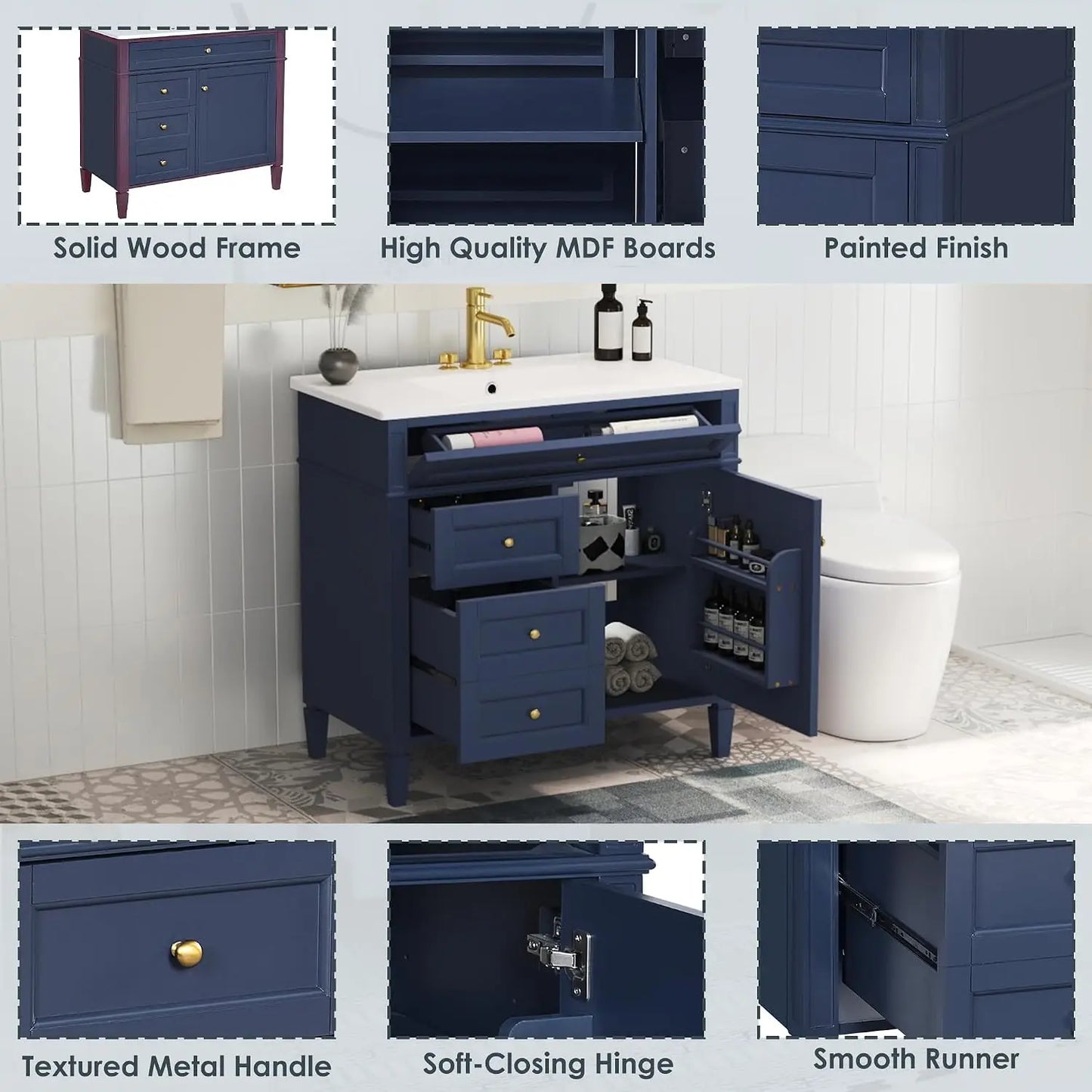 Customizable Modern Wooden Bathroom Vanity With Single Sink And Drawers