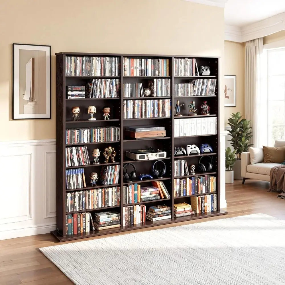 Wooden 8-Tier Media Storage Cabinet For CDs DVDs Books Games