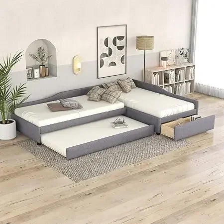 Daybed With Upholstered Seat Trundle And Storage Drawer For Teens