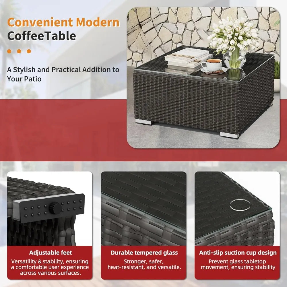 Outdoor Patio Sofa Set Rattan Wicker With Glass Top Table