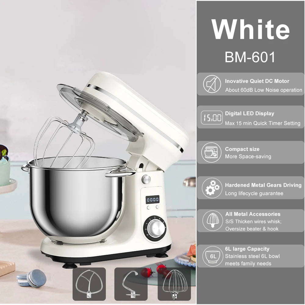 Biolomix 1200W Stand Mixer With Quiet DC Motor 6Speed
