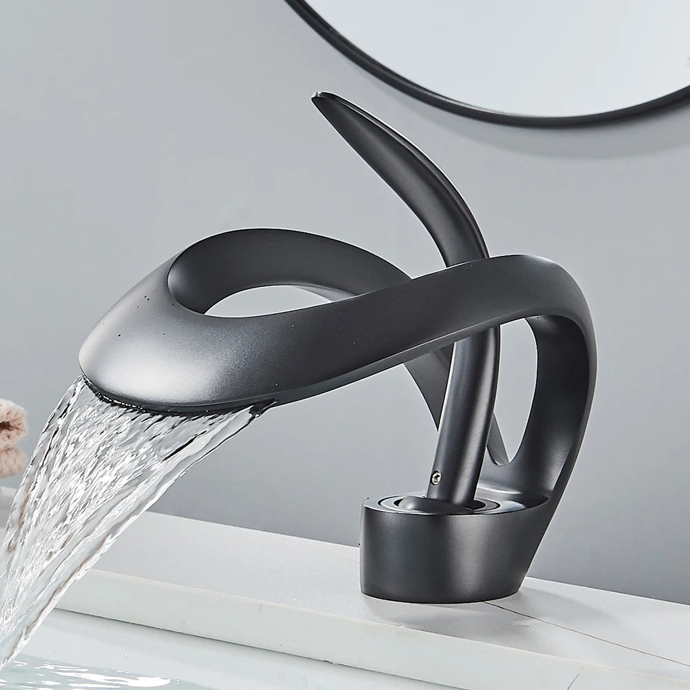 Rozin Luxury Basin Faucet Waterfall Mixer Tap Deck Mounted Hot Cold