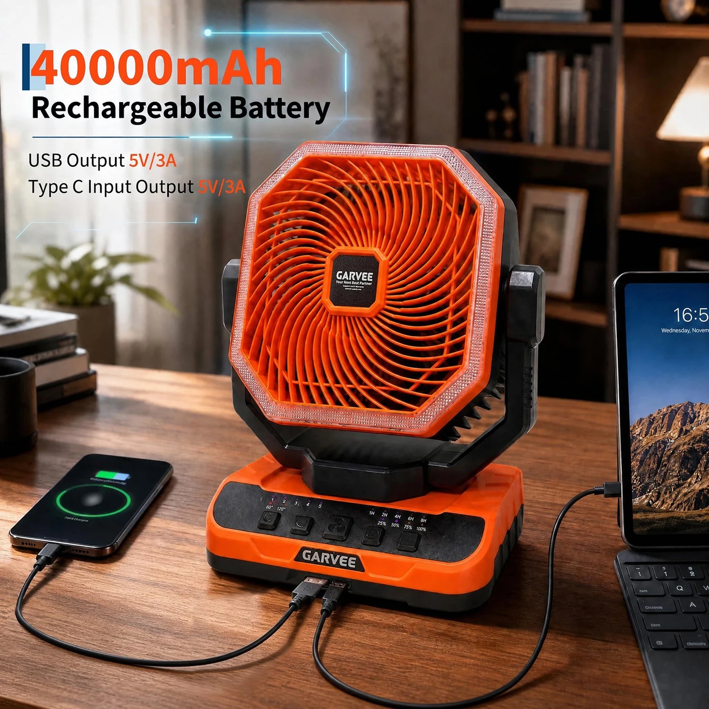 HiMISS Portable Camping Fan 40000mAh Rechargeable Battery LED Light