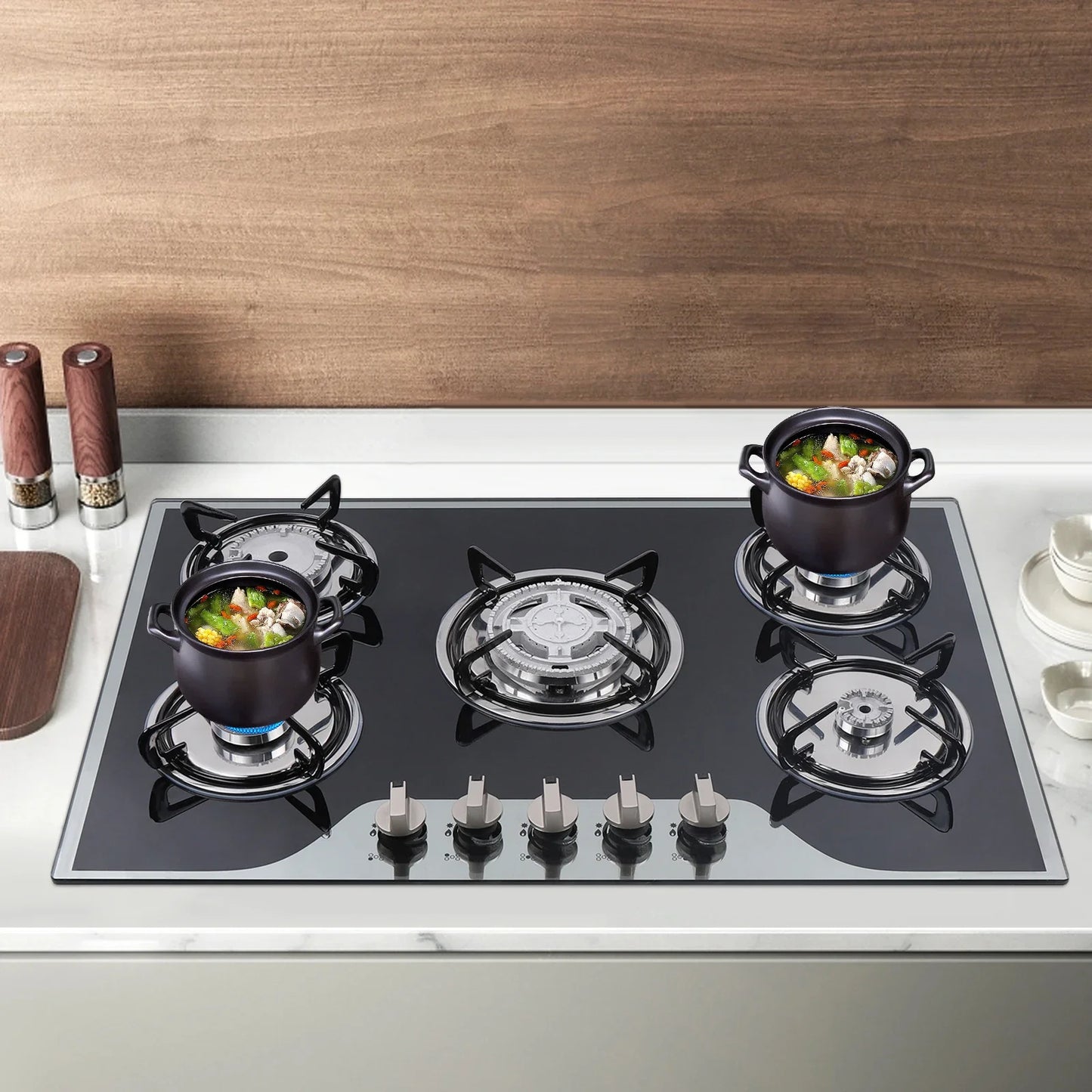 Five Burner Electronic Pulse Ignition Gas Cooktop Countertop Stove