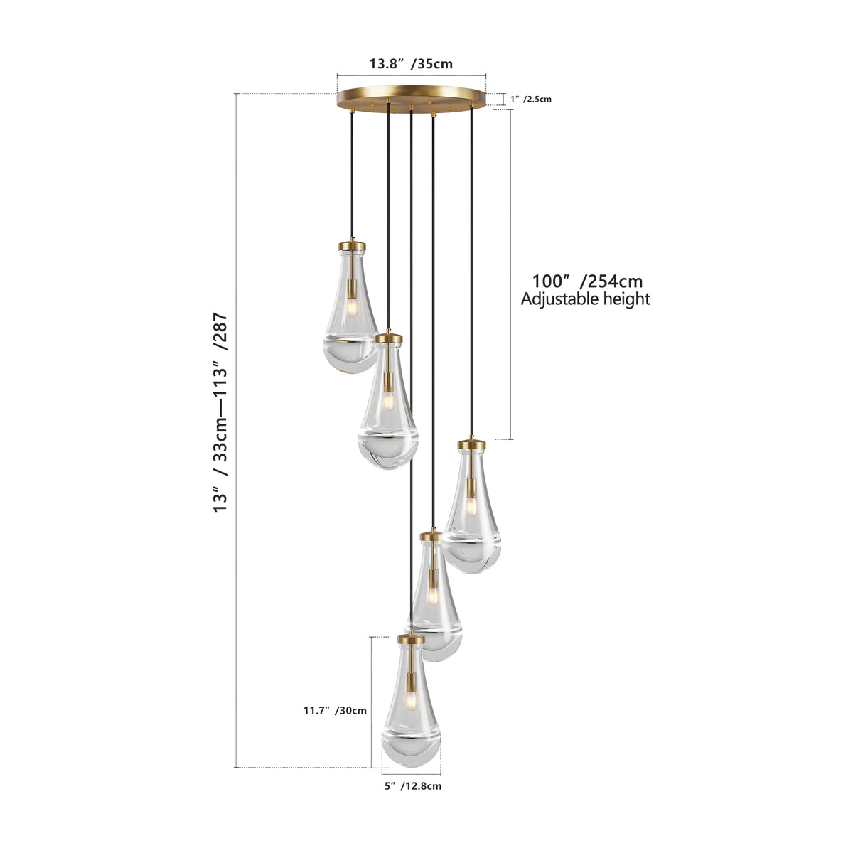 5 Light Cluster Pendant Lights, Black High Ceiling Chandeliers Adjustable, Living Room Pendant Light, E12 not including bulb