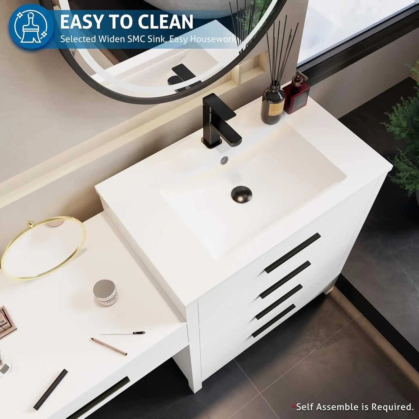 Modern Bathroom Vanity Sink Combo With Makeup Desk And Dual Faucets