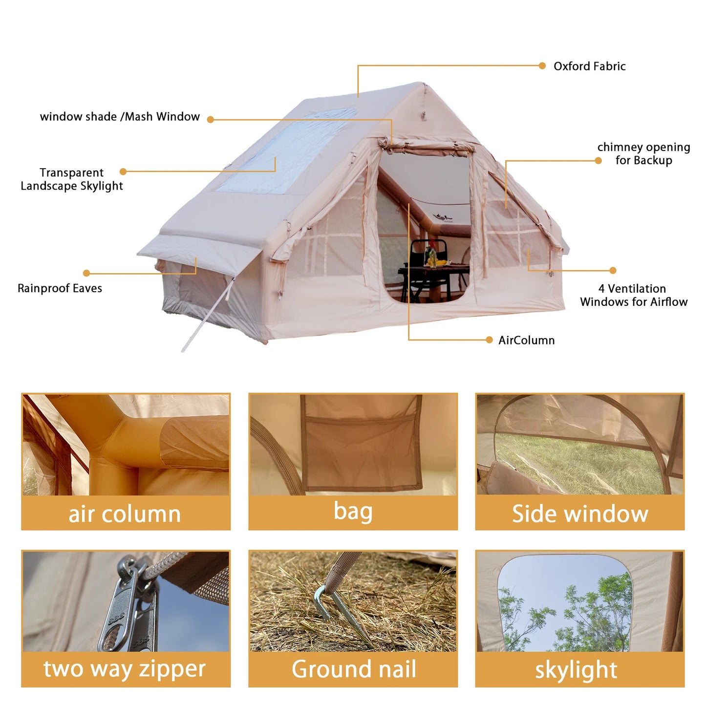 Pakicetus Inflatable Tent With Skylight And Quick Setup Pump