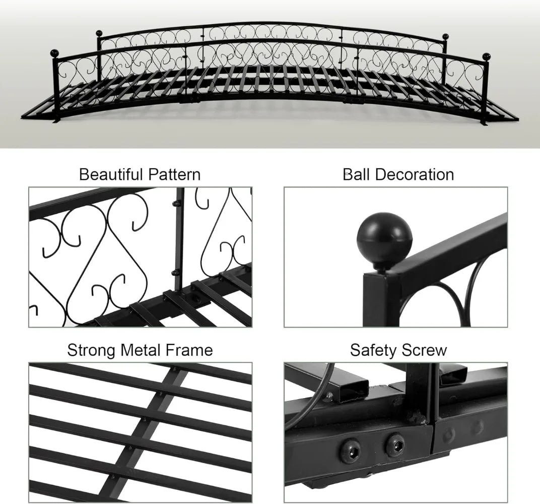 Metal Garden Bridge Durable Outdoor Footbridge With Siderails