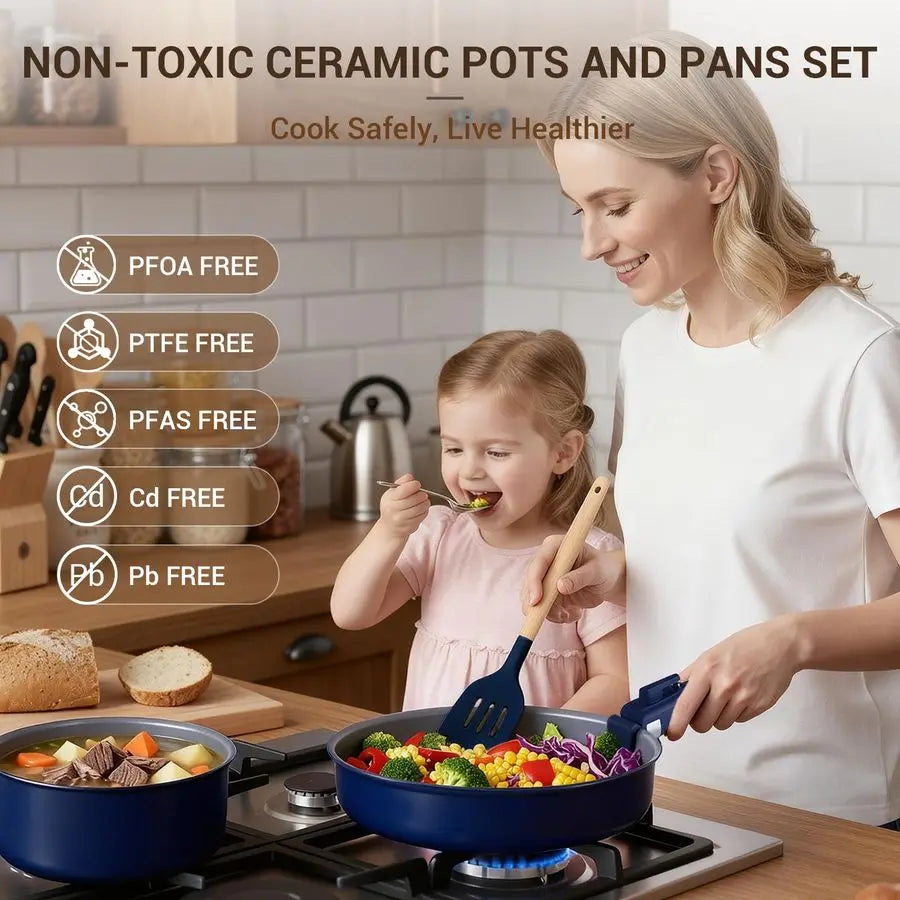 XMSJ 18 Piece Ceramic Cookware Set Nonstick Induction Ready