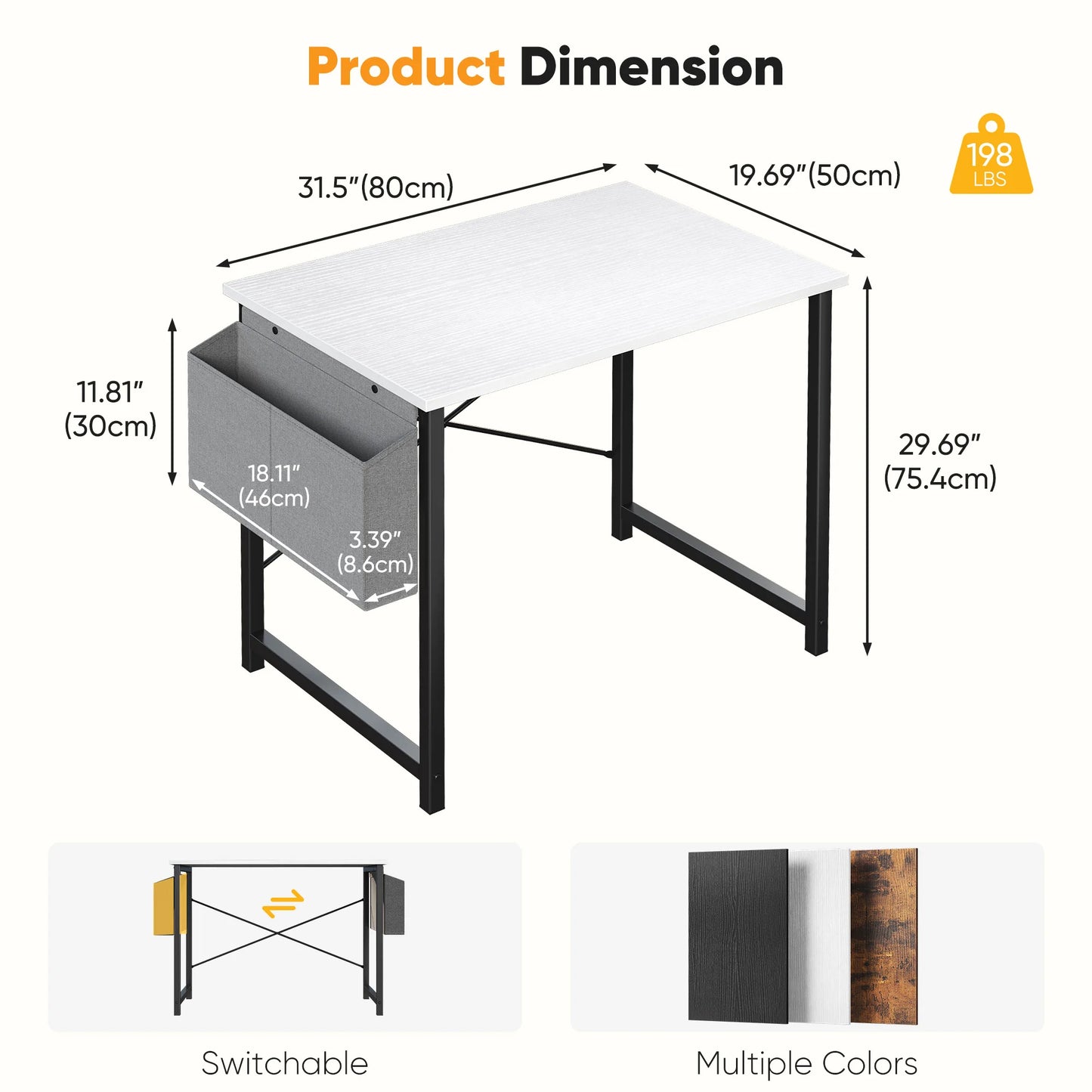 JHK Adjustable Computer Desk Wood Tabletop Storage Bag