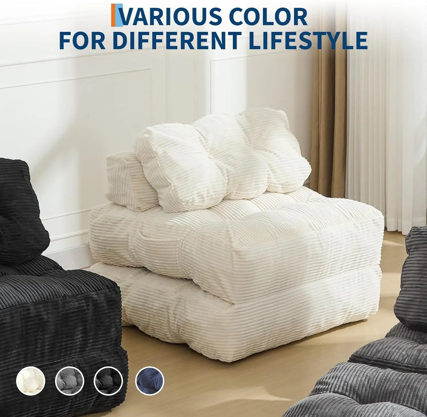 HiMISS 3in1 Folding Sofa Bed With Back Support Portable