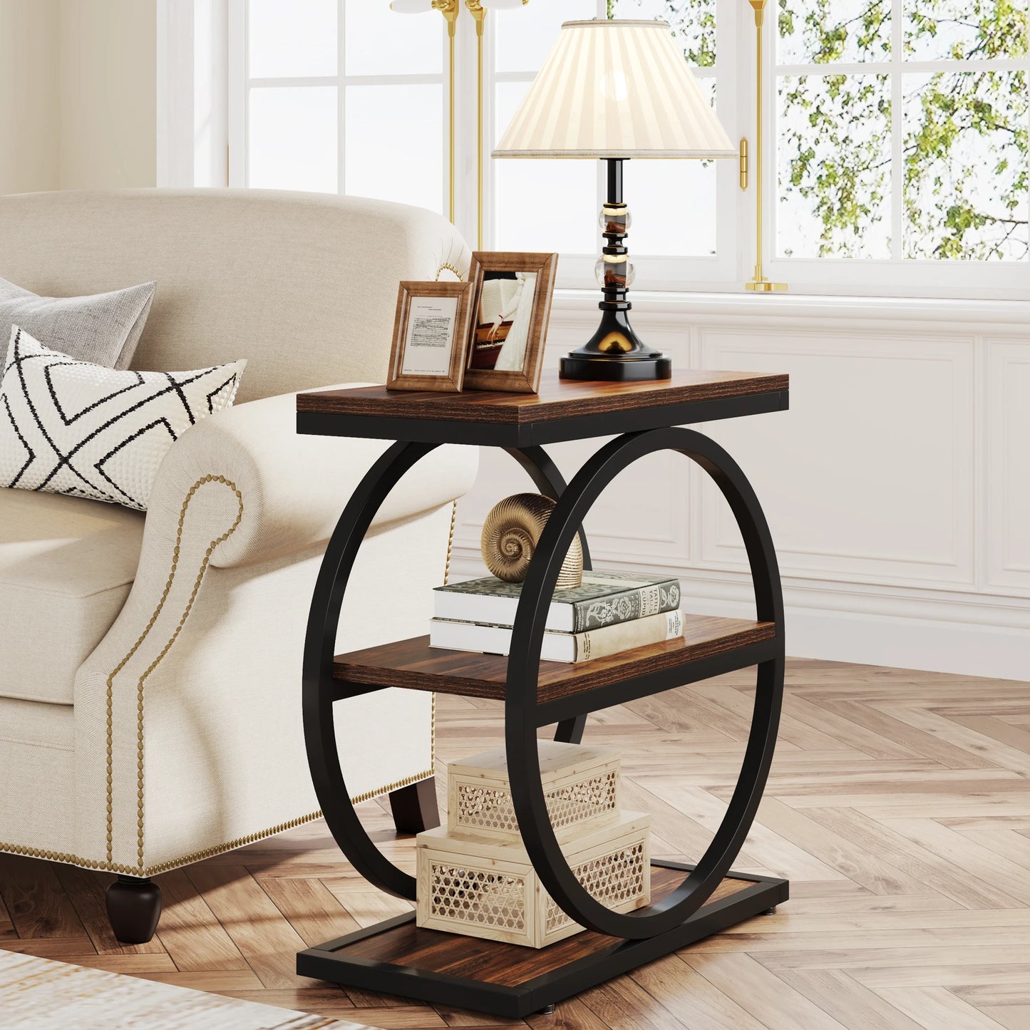 Tribesigns End Table With 3 Storage Shelves Industrial Wooden