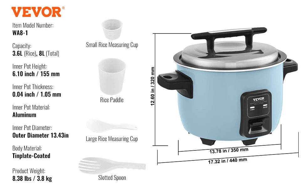 VEVOR Rice Cooker With Aluminium Nonstick Inner Pot Keep Warm